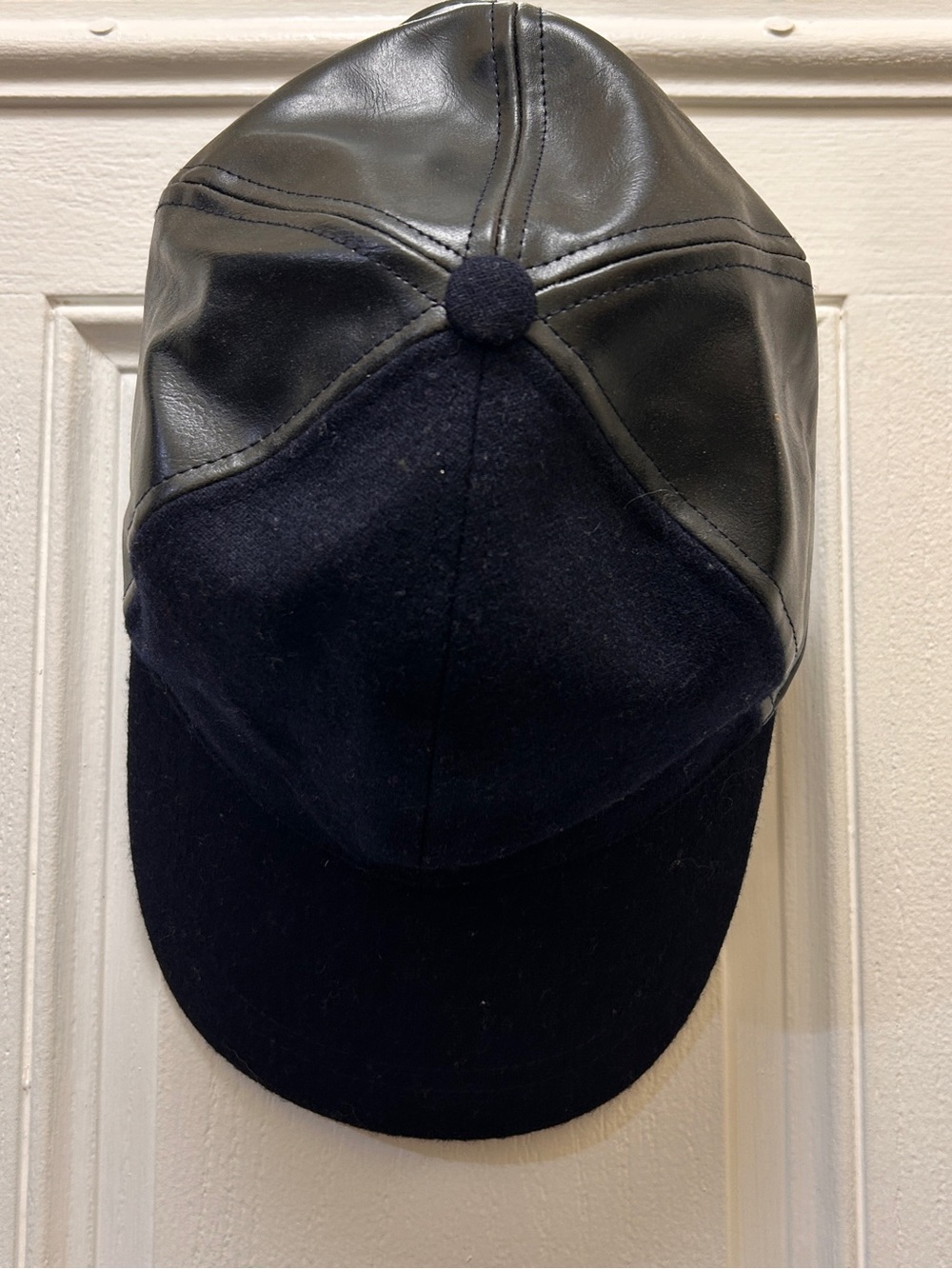 August Hats Black Leather & Wool Patch Cap